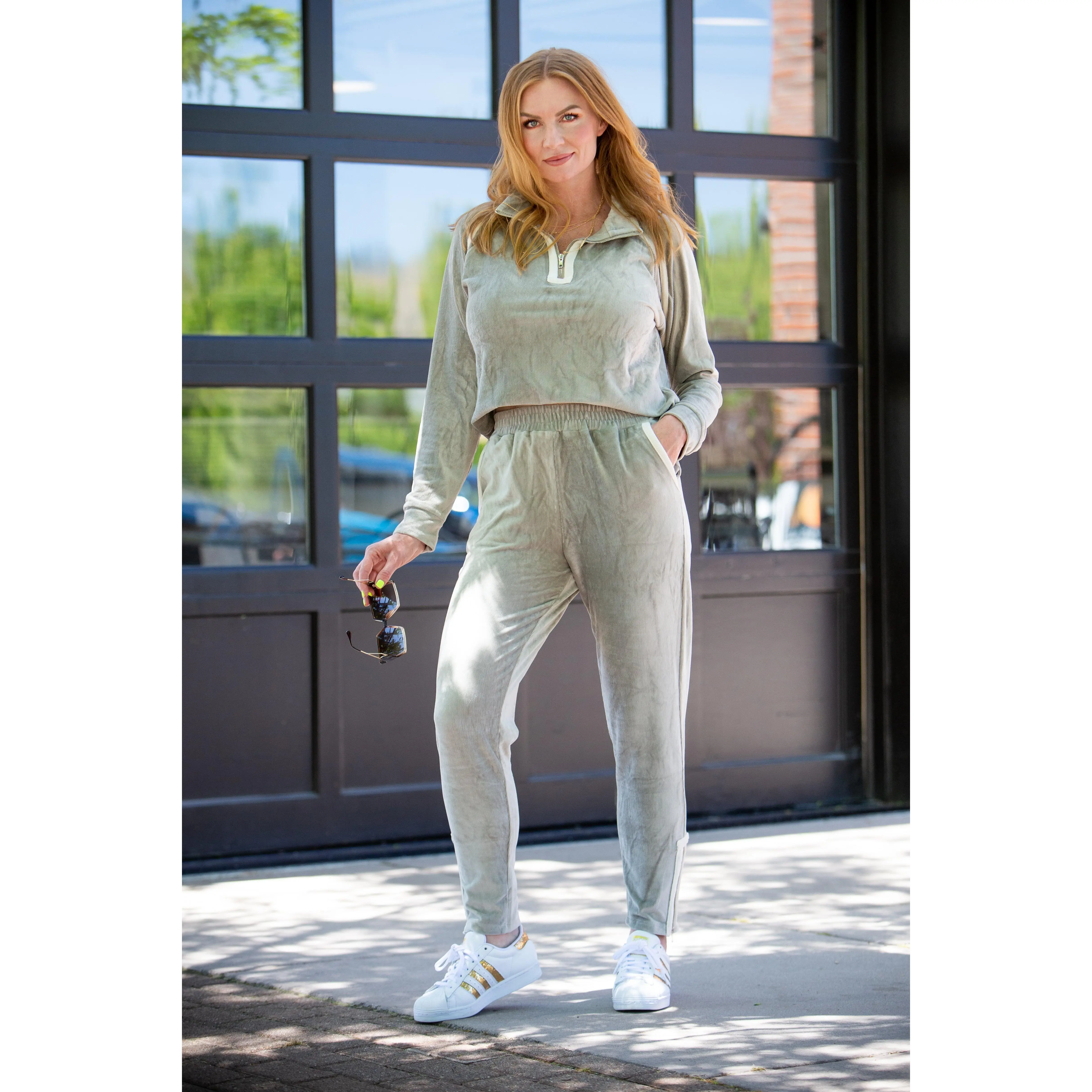 Avery Velour Corduroy Jogger Set ~ GREY
