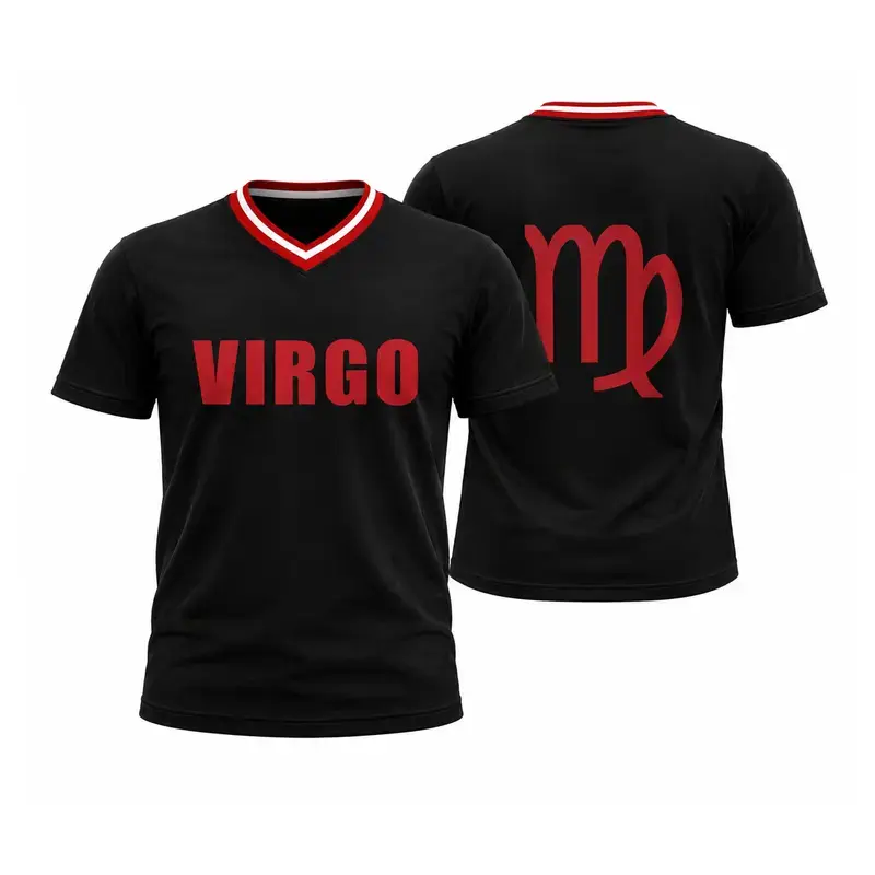 Zodiac Sign Soccer Jersey – Black Red V-Neck Athletic Shirt, Astrology Horoscope Fan Tee for Men Women Unisex, All 12 Signs Available Gift