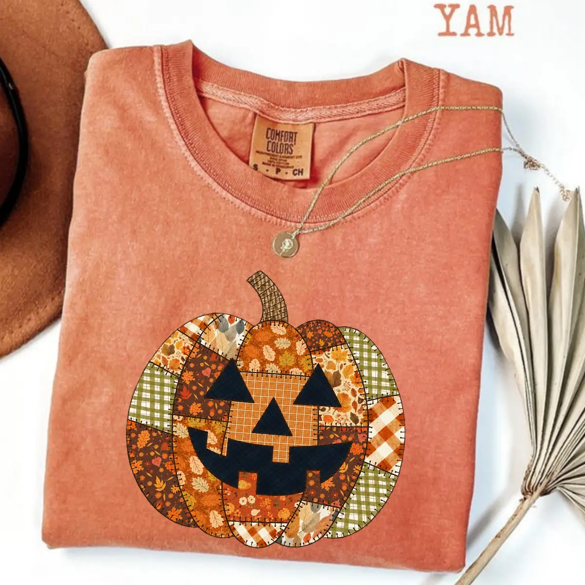 Patchwork Pumpkin Comfort Colors Shirt, Vintage Patchwork Jack O Lantern Yam T-Shirt, Plaid Fall Autumn Pumpkin Graphic Tee, Cute Spooky Season Women Gift Shirt