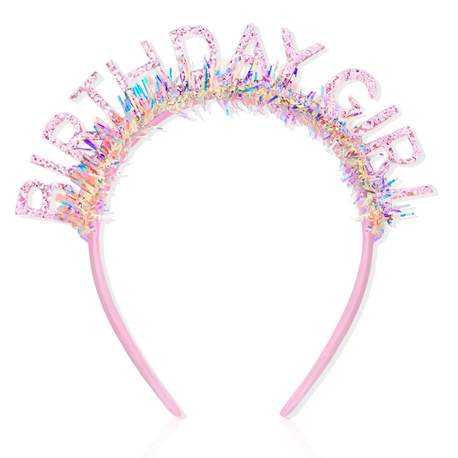 Birthday Girl Headband Crown for Women & Girls - Pink Glitter Letter Tiara - One Size Fits All - Birthday Decoration & Gift