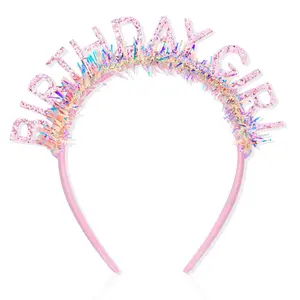 Birthday Girl Headband Crown for Women & Girls - Pink Glitter Letter Tiara - One Size Fits All - Birthday Decoration & Gift