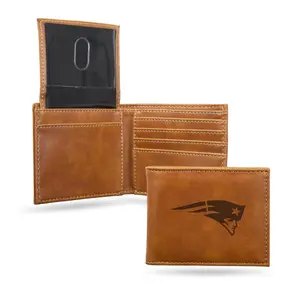 Rico LEBIL1501BR NFL New England Patriots Laser Engraved Brown Billfold Wallet