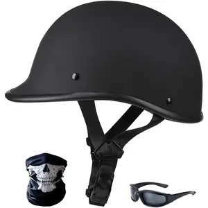 DOT & FMVSS 218 Approved Adult Half Shell Open Face Motorcycle Helmet (55 to 61 cm, 1.65 lbs, ABS Plastic) with Adjustable Quick Release Straps, Breathable Inner Liner, Wind Resistance, Goggles, Facemask (Men, Women), Scooters, Mopeds