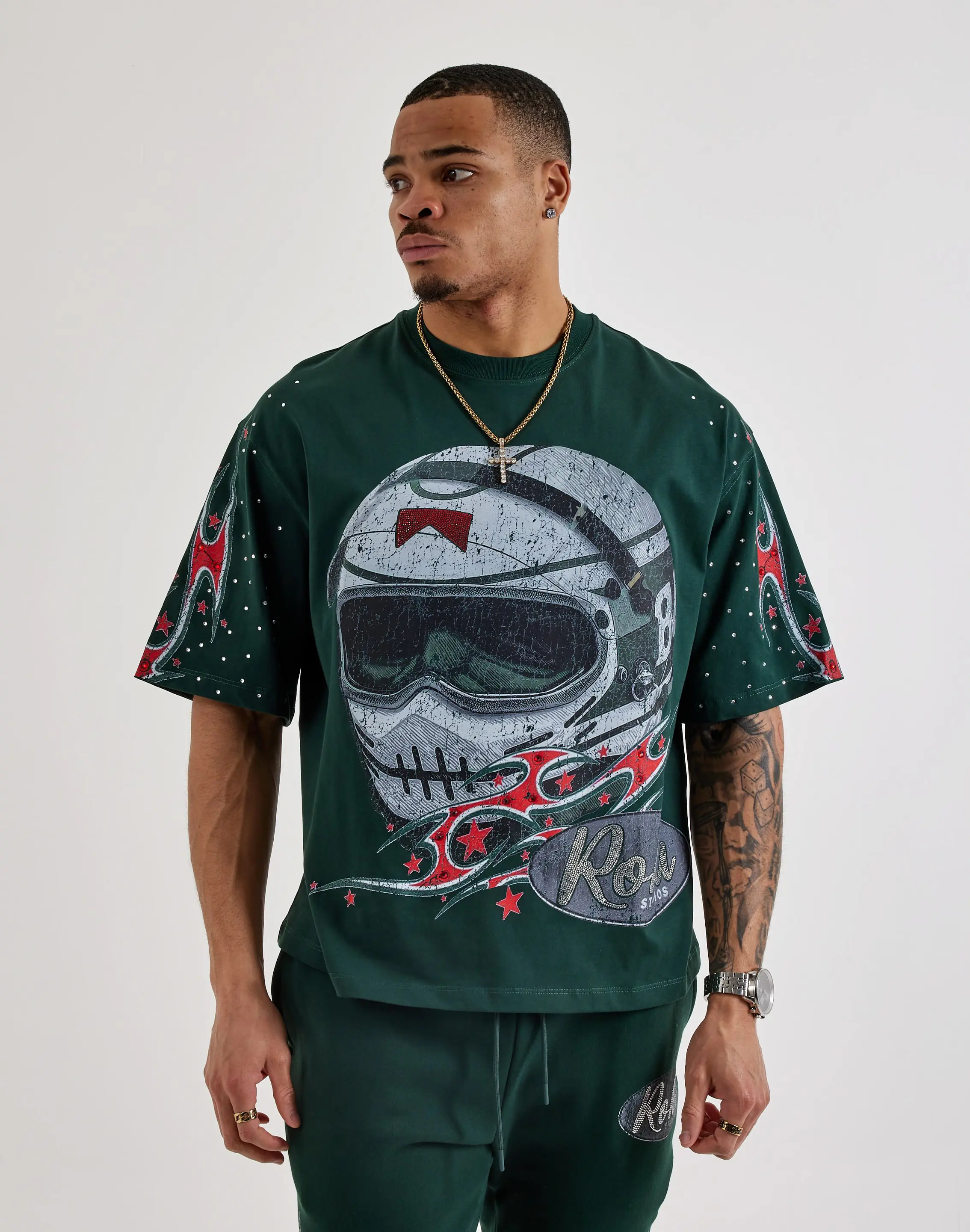 Mens Roku Studio Flames Cropped Tee