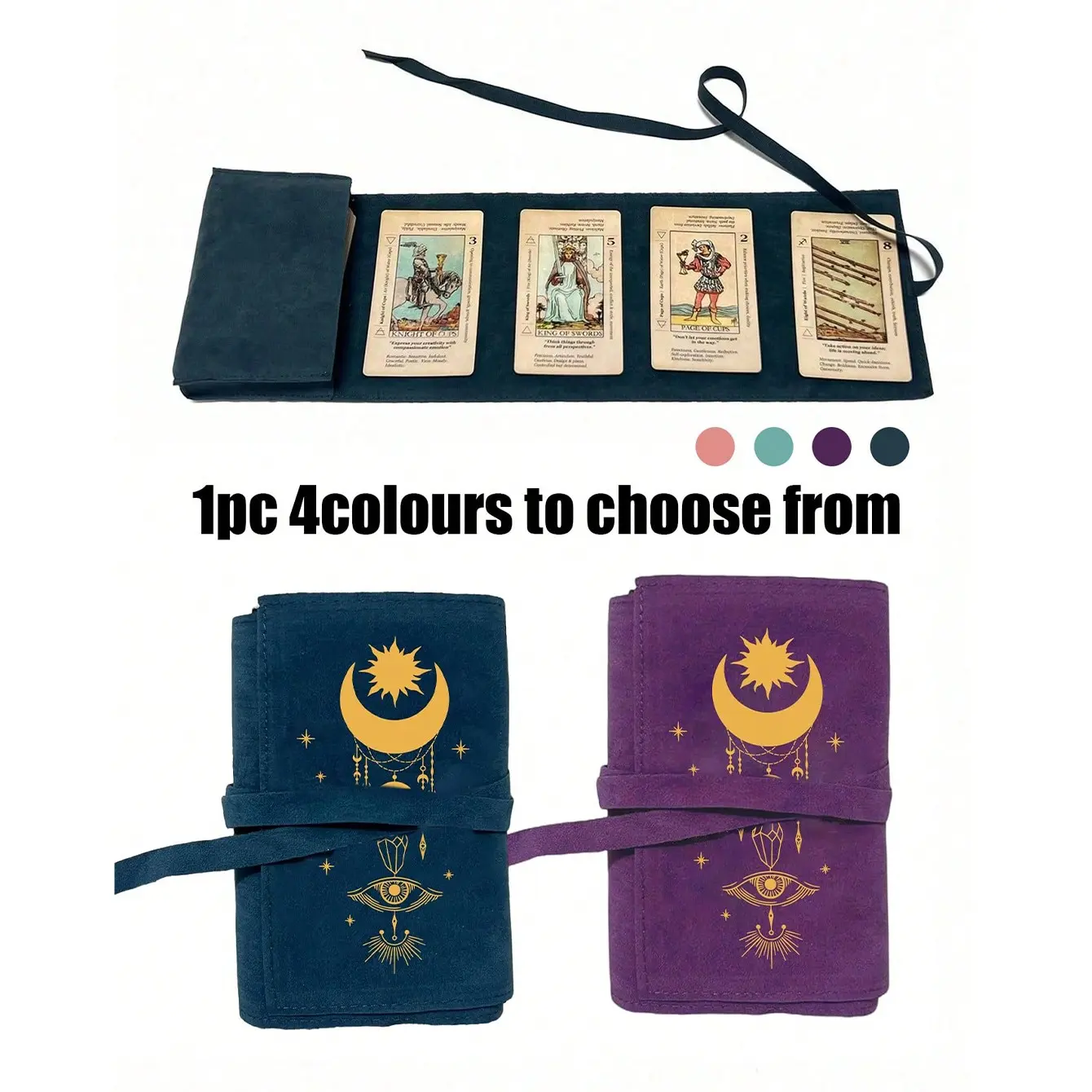 Velvet Tarot Card Storage Bag Pouch, Moon and Eye Pattern, Dual Color Blue and, Zipper Closure, Soft Fabric, Light Portable Organiser, Perfect Gift