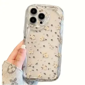 Cute Tiny Floral Cream Wavy Edge Phone Case for iPhone 17 16 14 15 11 12 13 Pro Plus Max Air Shockproof Camera Protection TPU Soft Cover Flower Vintage Durable Protective