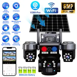 QD5-Outdoor Solar WiFi PTZ Camera with Triple Lens, 3-Screen Display, 6MP HD, Night Vision, Human Detection, 8000mAh Battery, No Complex Wiring for 24/7 Monitoring, Full Night Vision, Motion Alert, Two-Way Talk for Farm & Home