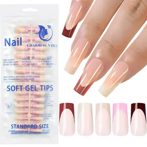 150Pcs of Long Square Press-On Nails, Gel Nail Tips, Soft Gel Tips, Featuring a Classic Multicolor Deep French Gel Design. These Full Coverage Fake Nails Come in 5 Assorted Colors And 15 Different Sizes, Making Them an Ideal Gift for Women