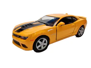 KINSMART 1:38 Scale 2014 Chevrolet Camaro W/Printing Diecast Collectible Racing Car Model Yellow Diecast Metal Model with Openable Door Pull-Back Action 5 Inches Long