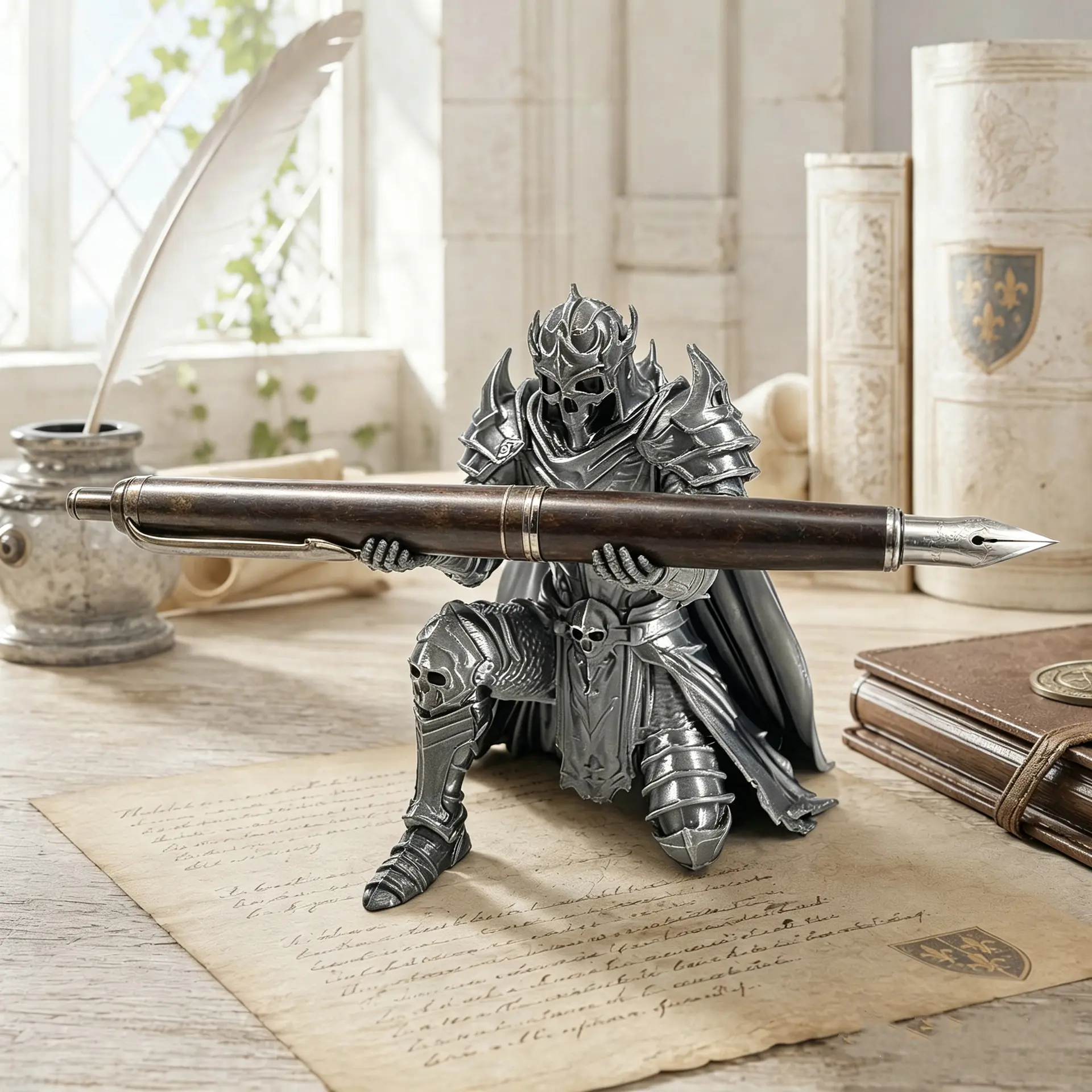 3D Printed Skeleton Knight Pen Holder，Decorative Figurine Statue For Home Office Desktop & Bookshelf，Compact Desk Organizer Ornament，Ideal Accessory For Cool Pen