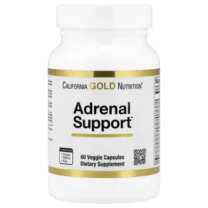 California Gold Nutrition Adrenal Support with L-Tyrosine, Rhodiola Extract, Ashwagandha Extract, and Eleuthero Extract, 60 Veggie Capsules