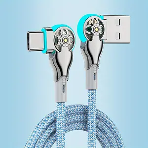 Quick Charging Type-C Data Cable with Dual Elbow Rotation for iPhone, Android, Samsung, Huawei, and More