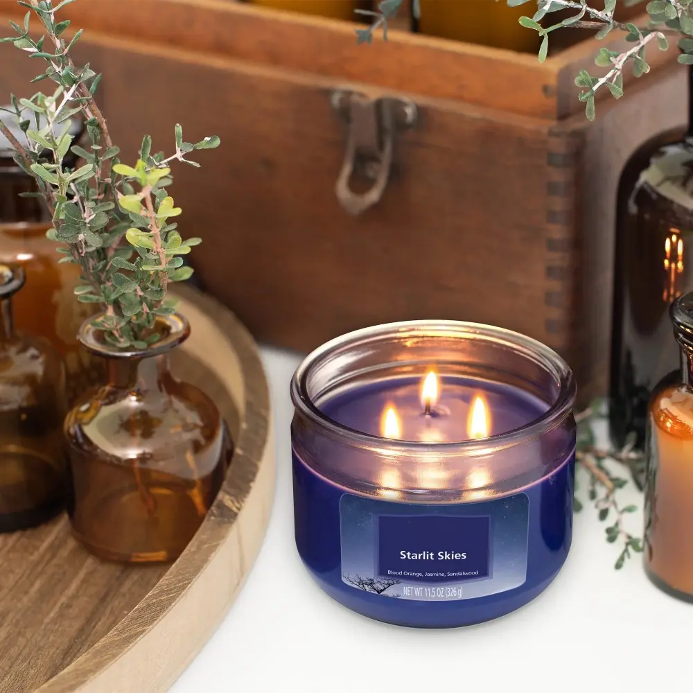 Starlit Skies 3-Wick Candle, 11.5oz Glass Jar for a Calming Evening Ambiance and Relaxing Nights