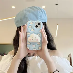 Cute Cloud Pattern Phone Case, Silicone Phone Protective Cover, Phone Accessory Compatible with iPhone 12 13 14 15 16 Pro Max, Casing