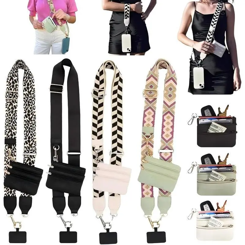 Cross  body  cell  phone  holder,Adjustable Crossbody Phone Lanyard with Zippered Pouch - Clip and Go Strap for Phone and Wallet, Hands-Free Multifuctional Cell Phone Strap for Women/Men, Perfect for Travel, Running, Shopping