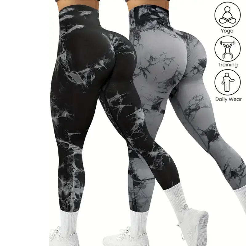 Women's High-Waist Seamless Tie-Dye Scrunch Butt Lifting Leggings - Nylon Blend, Curves Done Right, Athleisure Fitness Activewear Bottoms