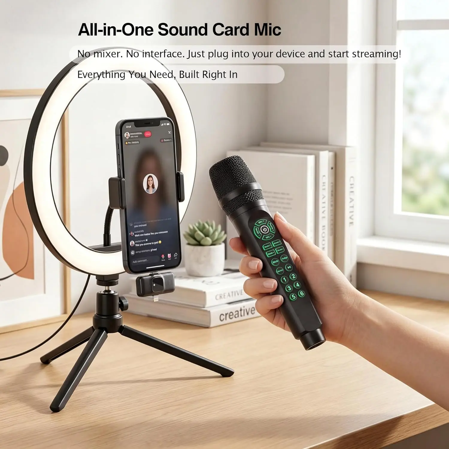 2-in-1 Handheld Microphone Live Sound Card with Bluetooth, Voice