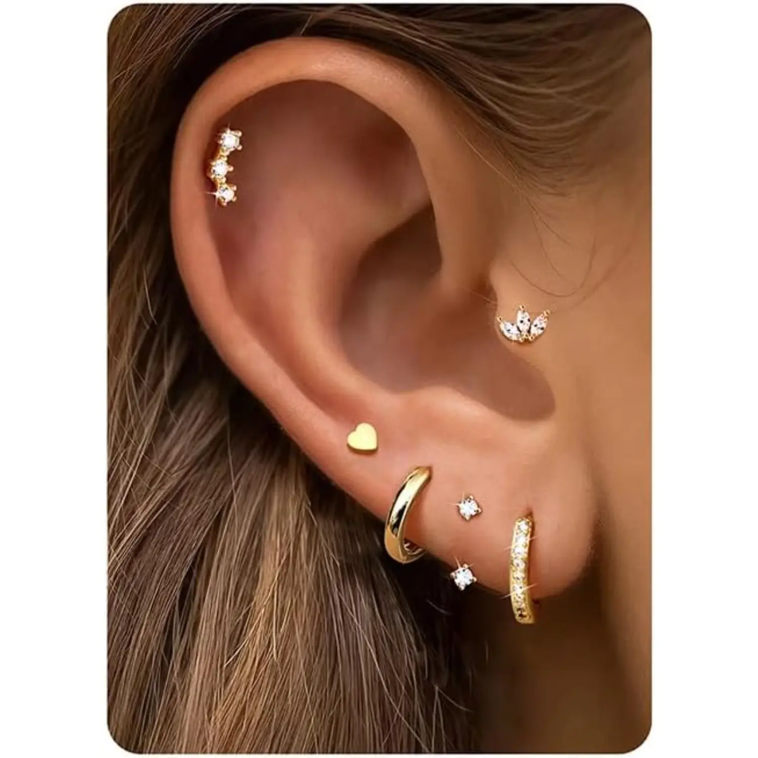 Milacolato Earring Stack Set for Women, 6-Pair Gold & Silver Dainty Huggie, Hoop & Studs in Hypoallergenic Surgical Steel, Youth Jewelry for Multiple Piercings, Mother's Day Gift, Jewelry Stack, Ear Stack Earrings