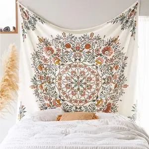 Mandala Tapestry Wall Hanging Flower Psychedelic Tapestry Wall Hanging Decor for Living Room Bedroom Bohemian Plant Print (Green, 51.18" x 59.06")
