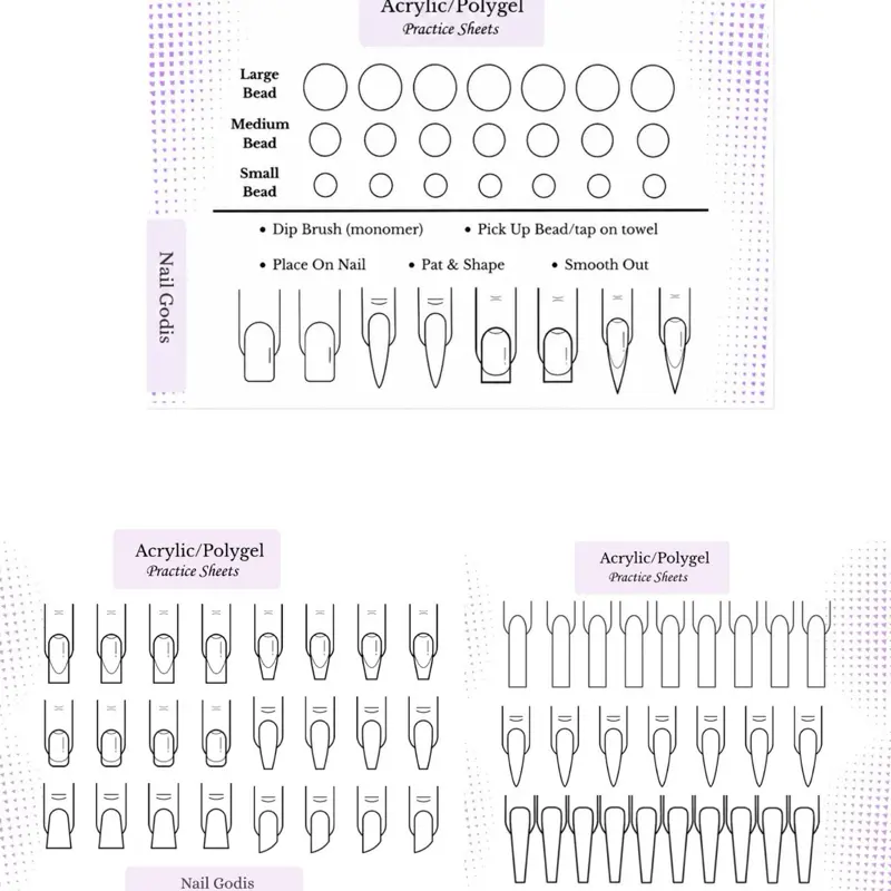 3 Pack Nail Practice Sheet | Acrylic & Nail Art Sheet High Gloss
