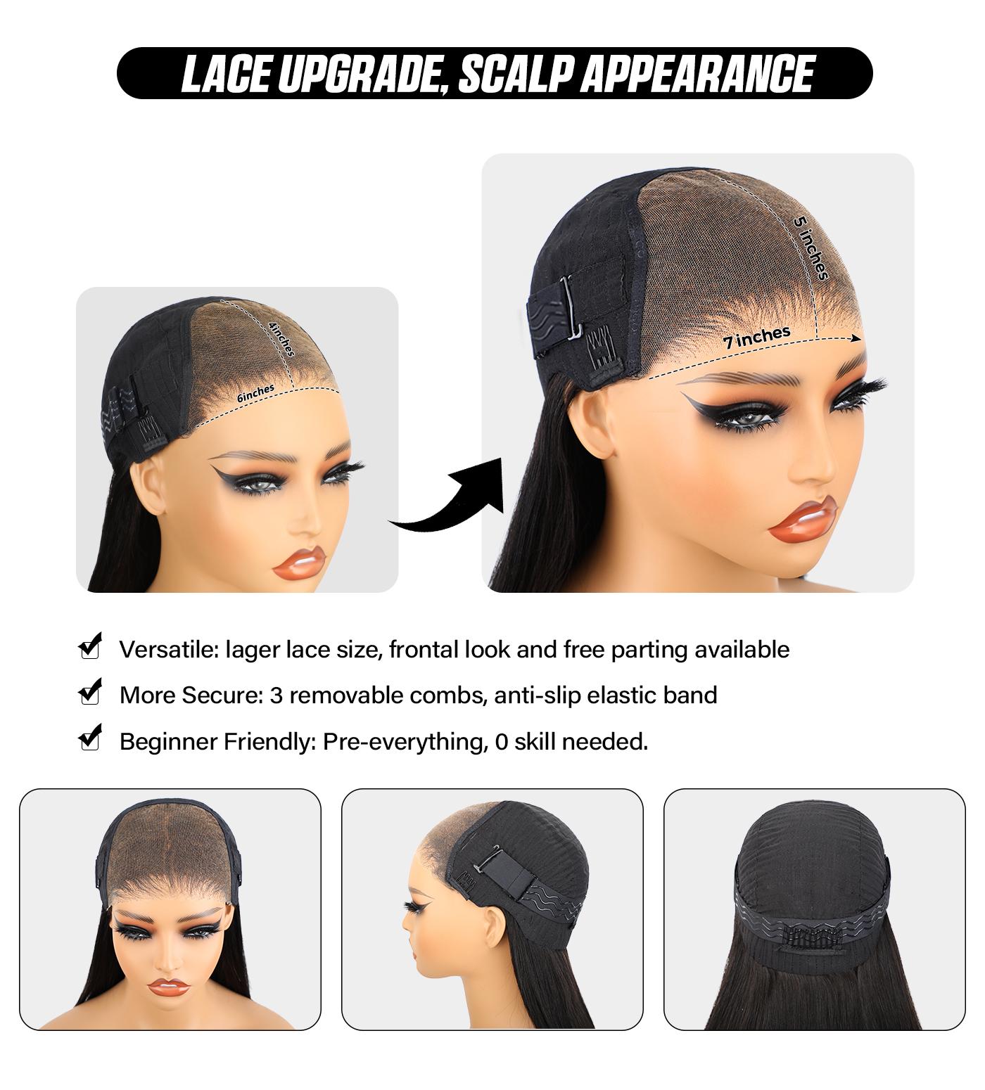 [Exclusive Deal] OQ HAIR Brown Balayage Highlight Color 7x5 Pre Cut Lace Wear And Go Glueless Wigs Layered Cut Straight Lace Front Human Hair Wigs