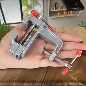 2pcs Portable Mini Jeweler's Bench Vise - Aluminum Alloy Clamp-On Table Clamp for Crafts, Woodworking & Metalworking, No-Marring Positioning Pliers, Grey with Red Handles, Compact Design for Home Use