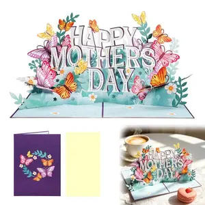 Paper Love Mother's Day Card, Happy Mother Day Pop Up Card 3D Design for Mon Wife Grandmother Intricate Laser Cut Details Premium Cardstock Butterflies, Hummingbirds