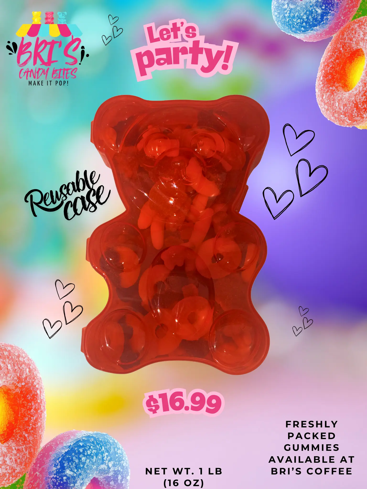 Bris Candy Bites Giant Gummy Bear Candy Container – 16 oz