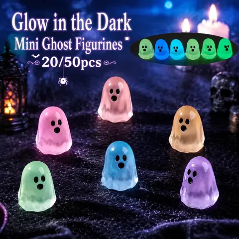 Glow-in-Dark Mini Ghost Resin Figurines - 20/50pcs Assorted Ghost Silhouette Collectibles, Resin Sculptures for Halloween Decor, Mini Gifts, Party Bag Supplies