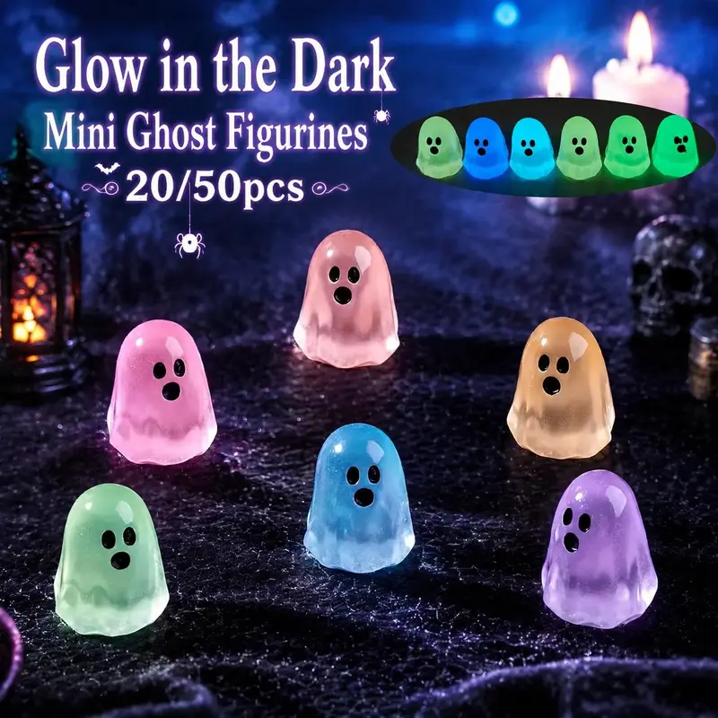 Glow-in-Dark Mini Ghost Resin Figurines - 20/50pcs Assorted Ghost Silhouette Collectibles, Resin Sculptures for Halloween Decor, Mini Gifts, Party Bag Supplies