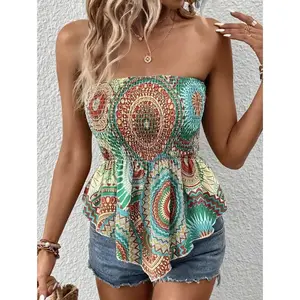 This backless, versatile, and stylish off-the-shoulder vest with a printed design