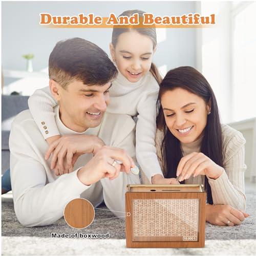 Wooden Money storage jar Money Bank, Countdown Money Saving Box with 10000 Dollars Target, Money storage jar with Money Target and Numbers to Check for Boys Girls (10000 USD)
