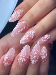 Instantly Upgrade Your Manicure! 24pcs Almond-Shaped Nail Stickers, Floral Minimalist Pink Series, Long-Lasting Perfect Fit, Includes 1 Nail File And 1 Bottle Of Jelly Gel, Designed For Women And Girls