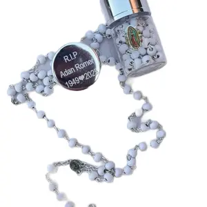 12pcs Personalized Rosary Beads - Custom Engraved Rosario de Madera with Personalized Details & Virgin Mary Charm