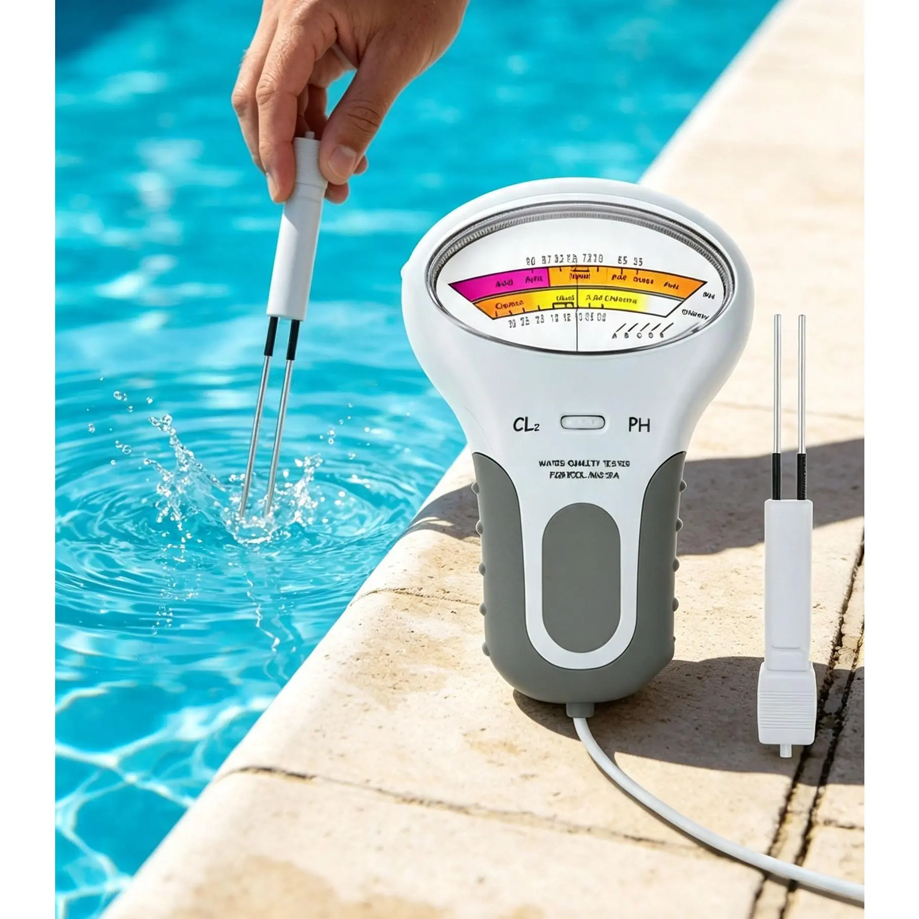 PC‑102 Digital pH and CL2 Chlorine Tester with Probe, Accurate 1.2‑1.7ppm Chlorine & 7.2‑7.8pH Readings, Large‑Screen Pool Water Quality Meter for Swimming Pools, Spas and Hot Tubs