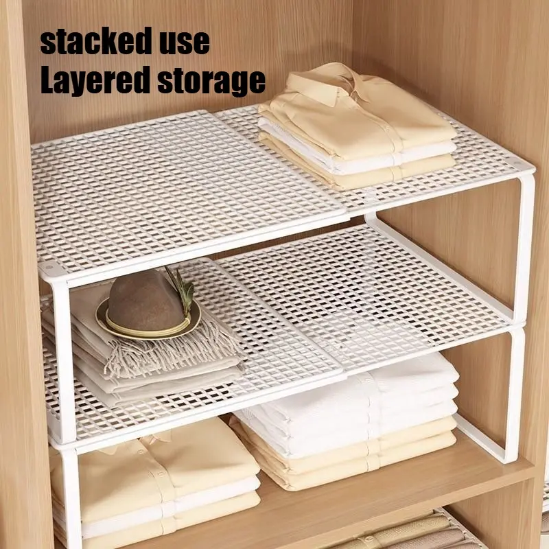 Expandable Storage Organizer, Multipurpose Storage Organizer, Cabinet Organizer Racks, Adjustable Stackable Shelf for Cabinet, Wardrobe, Space-Saving Partition Organizer, Multi-Purpose Desktop Rack, Closet Storage Shelf