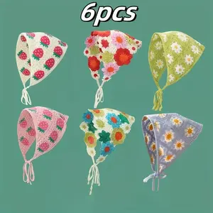 6-Piece Sweet Triangle Scarves Set, Elegant Hair Bands for Women, Fashionable Girl Outdoor Headbands, Stylish Accessories