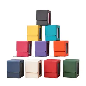 High-End PU Stackable Card Storage Box, Trade Card Box, Card Hobby Box, Multi-Color Display Window, Holds 120 Cards, Ideal for Mtg Ptcg Tcg Tabletop Games