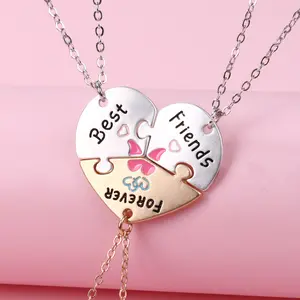 Children's Necklace Simple Love Splicing Friend Letter Three-person Necklace Jewelry