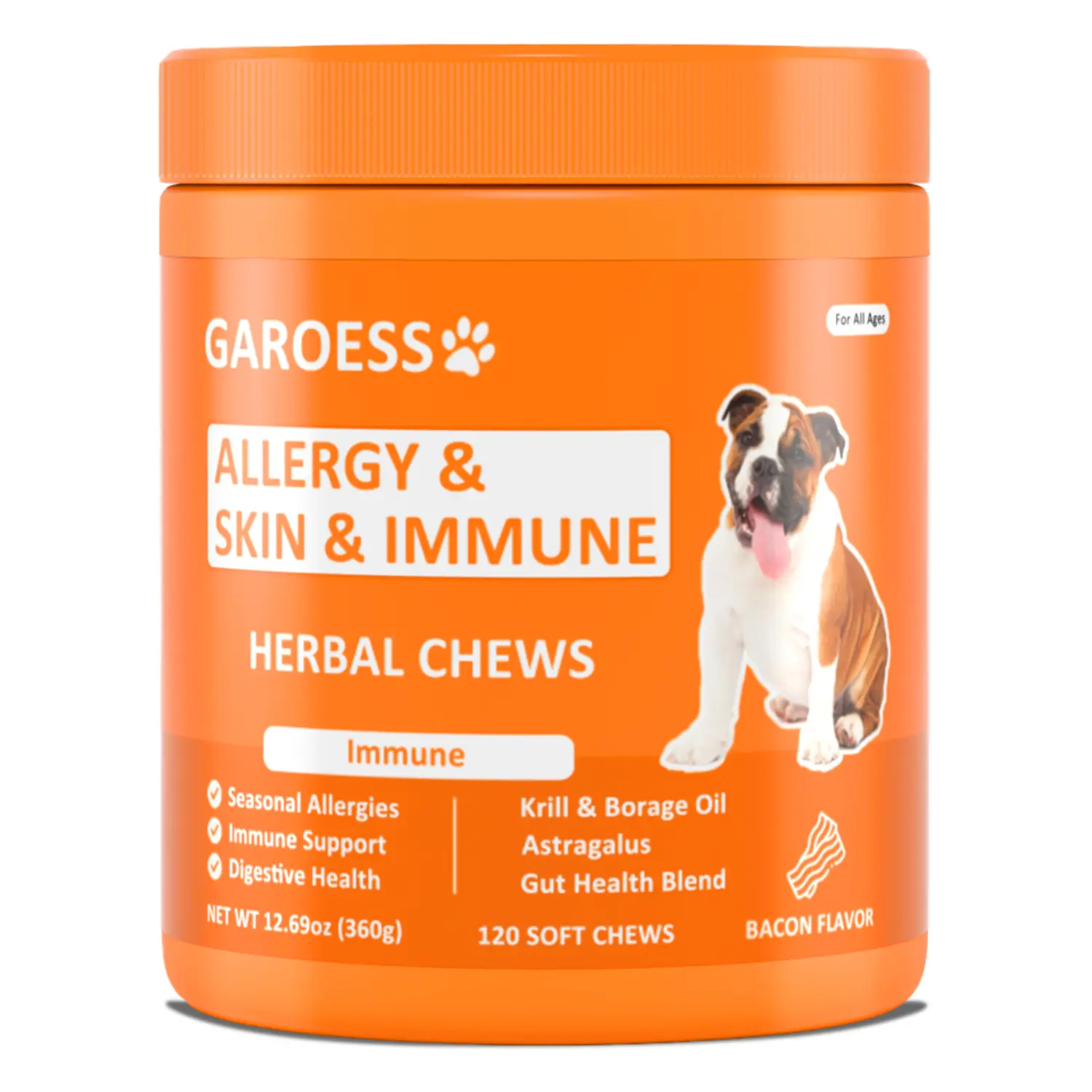 GAROESS Dog Allergy Relief Chews- Allergy & Immune Probiotics, Support Seasonal Allergies, Gut & Digestive Health, Dog Itching Skin Relief,Paw and Ears- Dog Skin Allergy Relief - Bacon Flavor -120 count