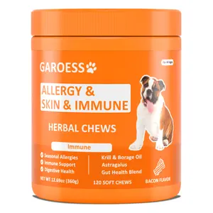 GAROESS Dog Allergy Relief Chews- Allergy & Immune Probiotics, Support Seasonal Allergies, Gut & Digestive Health, Dog Itching Skin Relief,Paw and Ears- Dog Skin Allergy Relief - Bacon Flavor -120 count