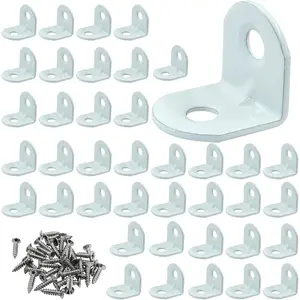 40 count L Bracket Corner Brace 0.63" x 0.63" Metal Corner Bracket 90  Right Angle for Shelves Chair Tables Cabinet  Furniture whih 80 count Screws, White