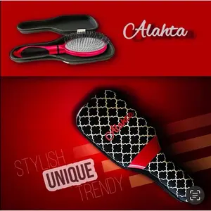 Alahta Stylish Unique Trendy Hairbrush Case Black Red with houndstooth Design