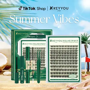 KEYYOU Natural Wispy Lash Clusters, VelvetPuff & Daydream Series 0.03mm 120 Pcs Ultra Soft Lightweight Individual Lashes, Waterproof Soft Band DIY Eyelash Extensions for Natural Fluffy Beauty #Summervibes