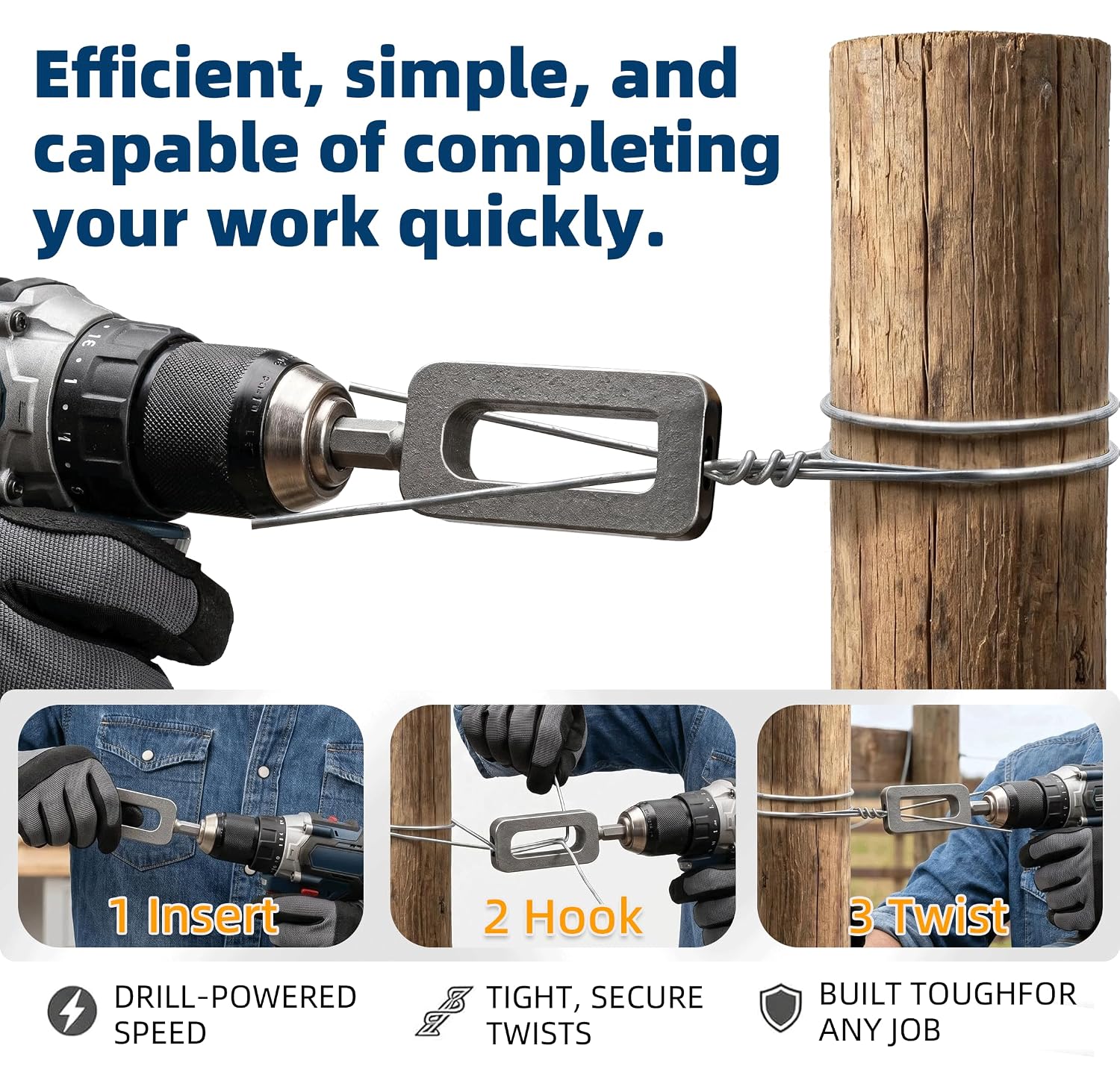 Heavy-Duty Steel Wire Twisting Tool Drill Bit Attachment, Rebar Tie Wire Twister for Construction, Fencing, Cable Bundling (Camping Essentials), Precise Twist
