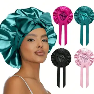 1/2/4/5Pcs Women's Bonnets Elastic Strap Style Silk Smooth Color Ding Hair Satin Bonnets Casual Home Daily Hair Care Bonnets