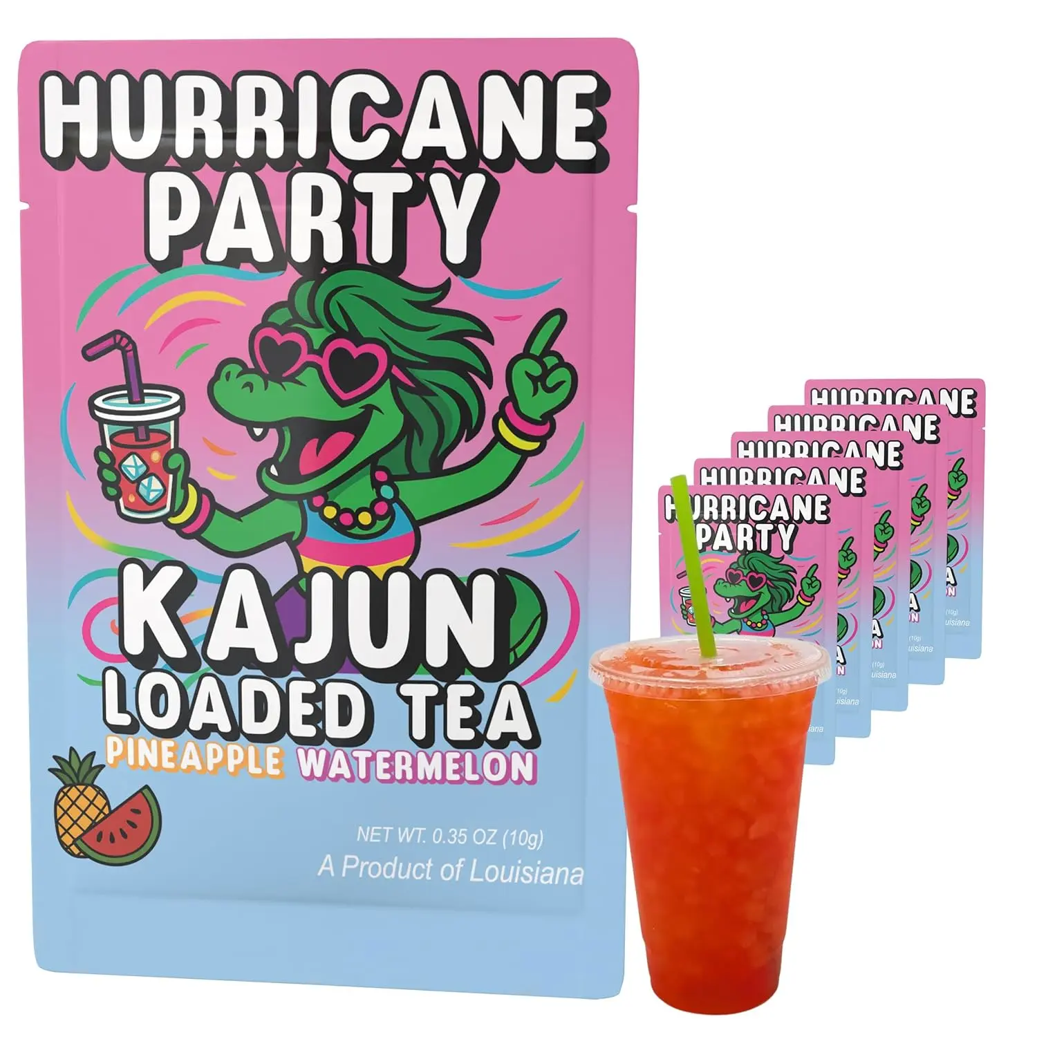 Kajun Loaded Tea Packets – Hurricane Party | Pineapple & Watermelon Flavor | Sugar Free Energy Tea Powder | 250mg Green Tea Caffeine | Zero Calories | Keto Friendly