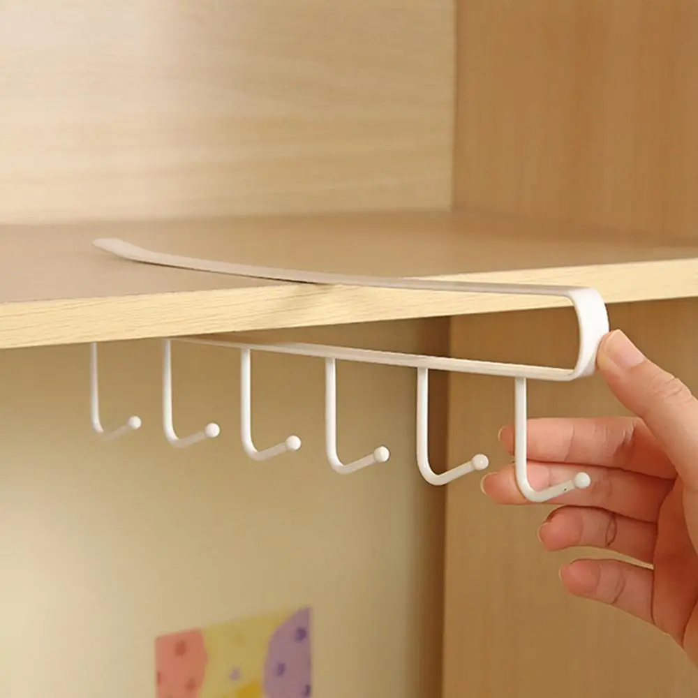 Fall Coffee Mug Holder, 1 Count Punch-free Cabinet Storage Rack with 6 Hooks, Under Shelf Coffee Mug Rack, Home Organizer, Boyfriend Gifts, Gifts for