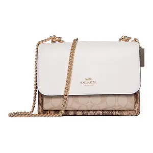 COACH Klare 21 Classic Color-Block Accordion Handbag for Women – Canvas and Leather, White and Brown