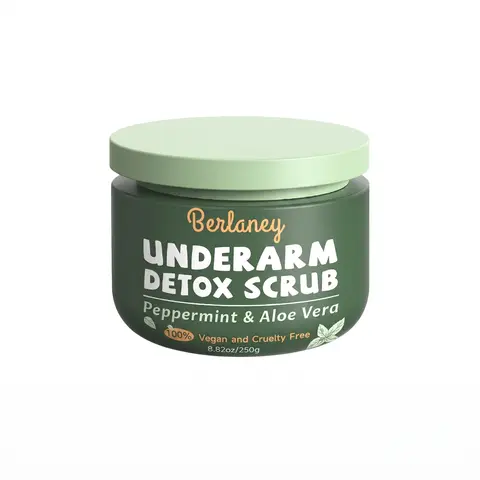 Berlaney Body Scrub and Armpit Detox Scrub 8.8 oz with Peppermint, Aloe Vera and Walnut Shell Powder, Underarm Scrub Helps on Removing Odor, Deep Cleanse, for Legs, Knee, Feet, Hands, Whole Body, Native Deodorant #Summervibes